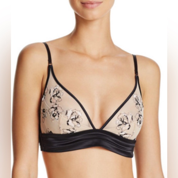 Calvin Klein Other - Calvin Klein CK Black Tempt Unlined Plunge Bra Black Floral Embroidered Shear